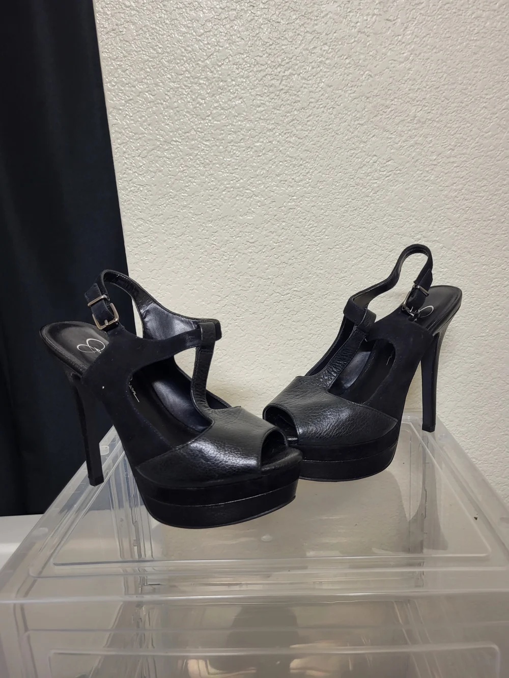 Jessica Simpson Black Peep-Toe Platform Slingback Heels